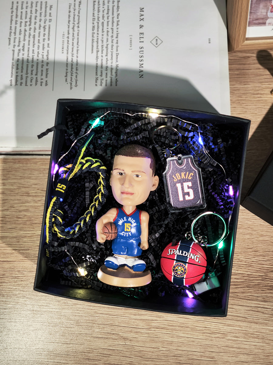 NBA Bobblehead Gift Set - 10cm Bobbleheads, Keychains & Bracelet