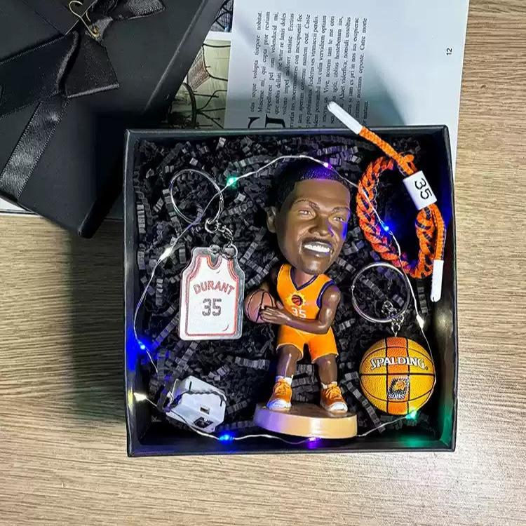 Basketball Champion Gift Set - 12cm Bobbleheads, Keychains & Bracelet