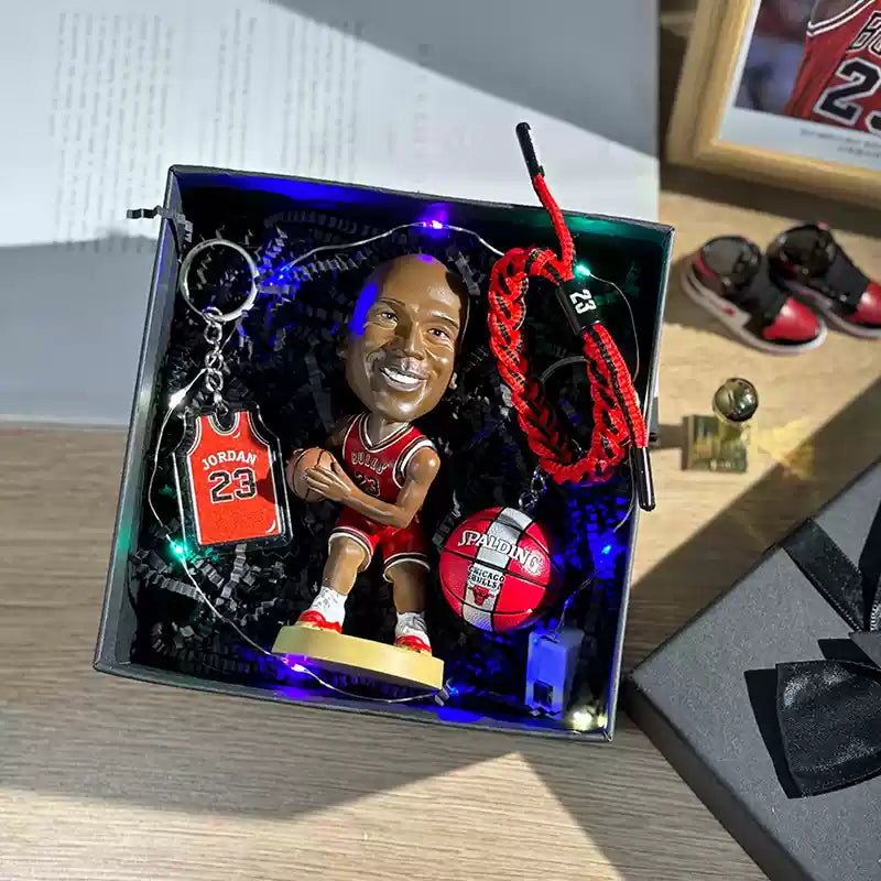 Basketball Champion Gift Set - 12cm Bobbleheads, Keychains & Bracelet