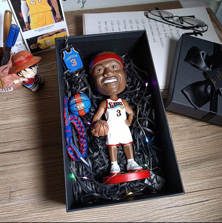 Ultimate NBA Fan Gift Set - 20cm Bobblehead, Basketball & Jersey Keychains, Bracelet