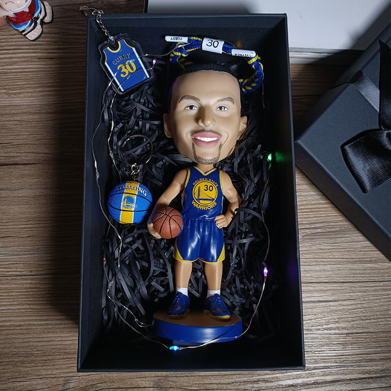 Ultimate NBA Fan Gift Set - 20cm Bobblehead, Basketball & Jersey Keychains, Bracelet