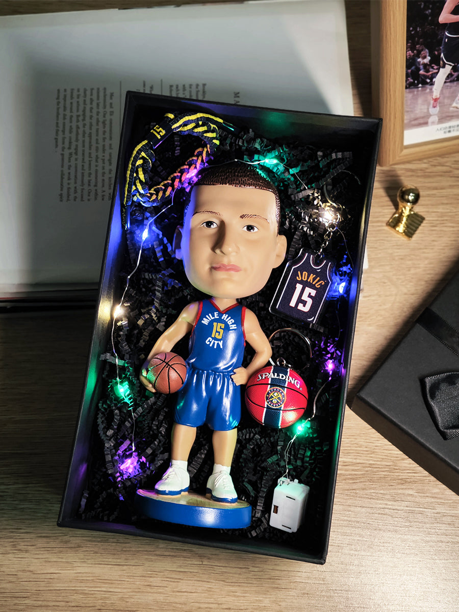 Ultimate NBA Fan Gift Set - 20cm Bobblehead, Basketball & Jersey Keychains, Bracelet