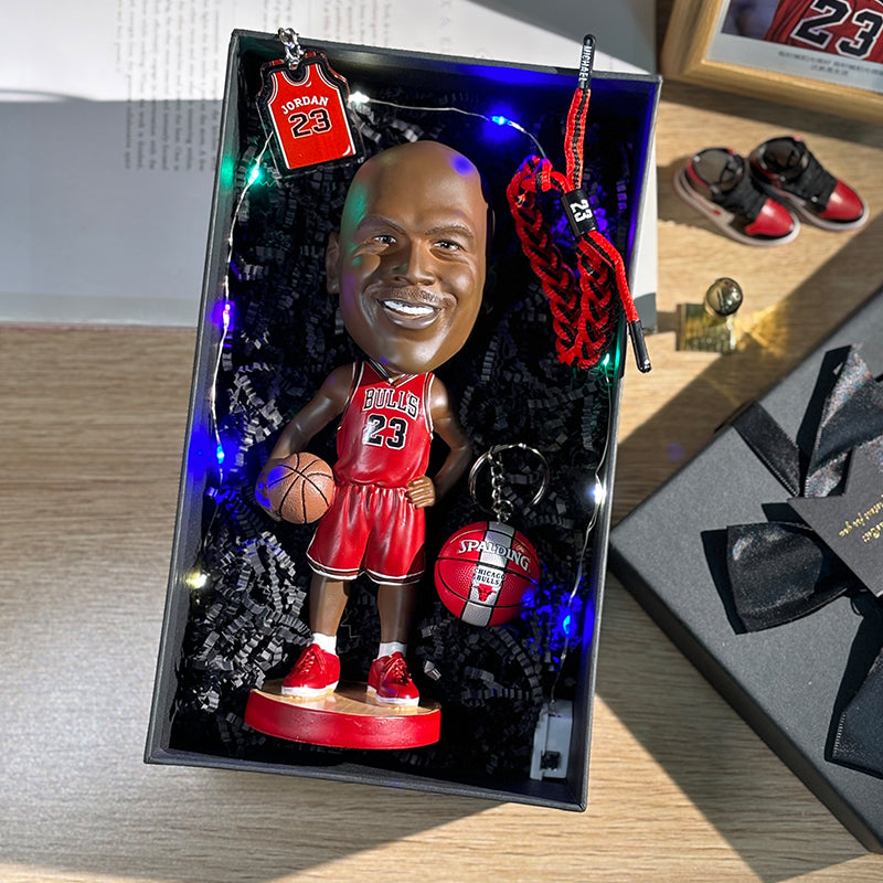 Ultimate NBA Fan Gift Set - 20cm Bobblehead, Basketball & Jersey Keychains, Bracelet